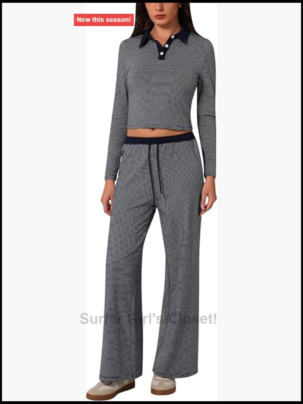Cotton Striped Off Shoulder Top Wide Leg Pant Set Lounge Tracksuit